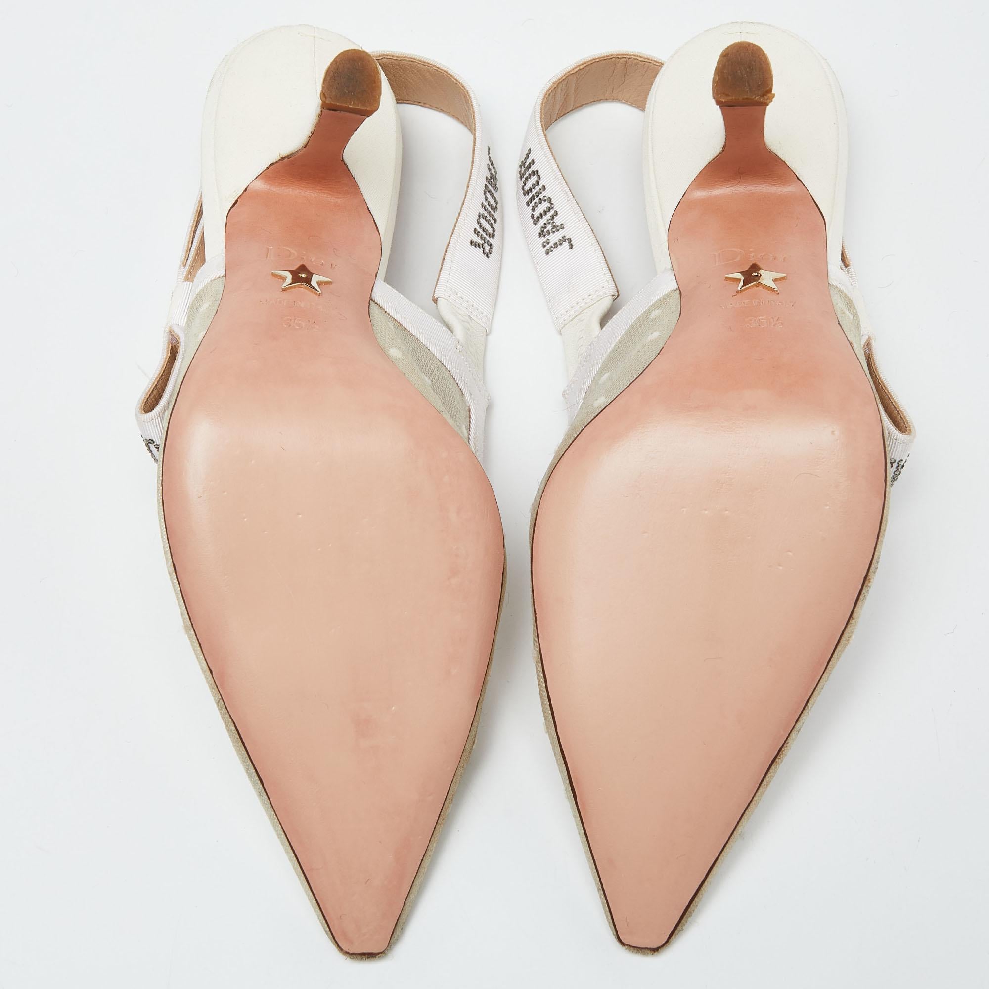 Women's Dior White Mesh and Canvas J'adior Slingback Pumps Size 35.5