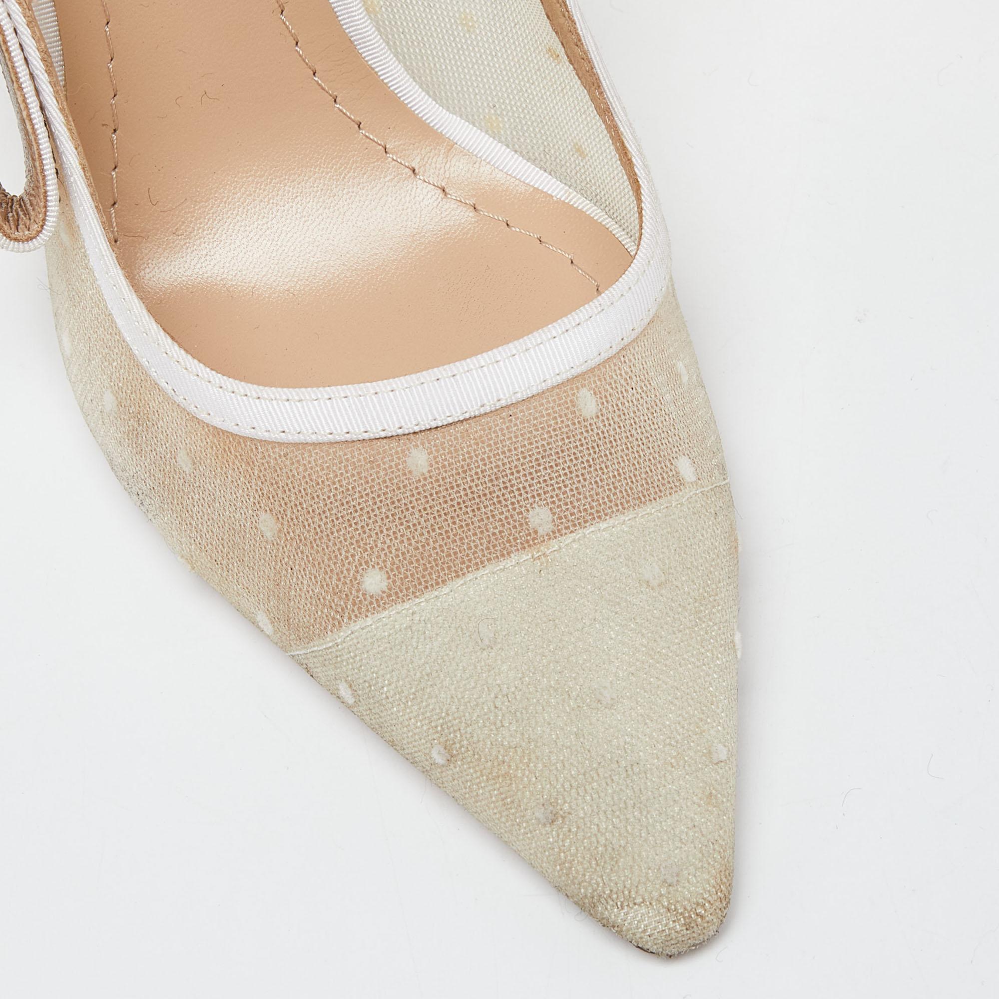 Dior White Mesh and Canvas J'adior Slingback Pumps Size 35.5 1