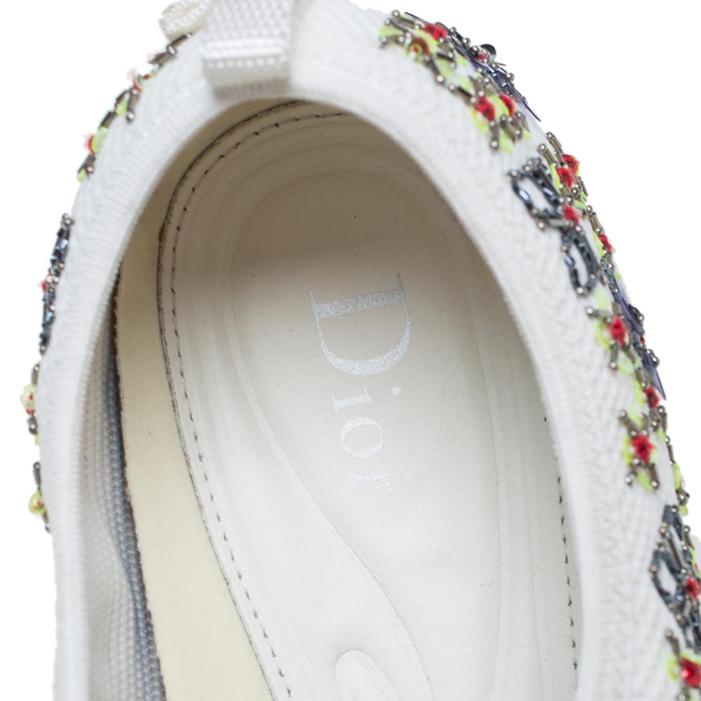 Women's Dior White Mesh Embellished Fusion Slip On Sneakers Size 38.5