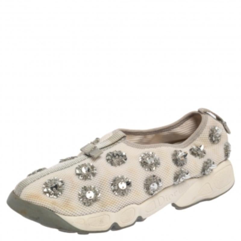 Dior Weiß Mesh Fusion Slip On Turnschuhe mit Blumenverzierung aus weißem Mesh Größe 38 Damen