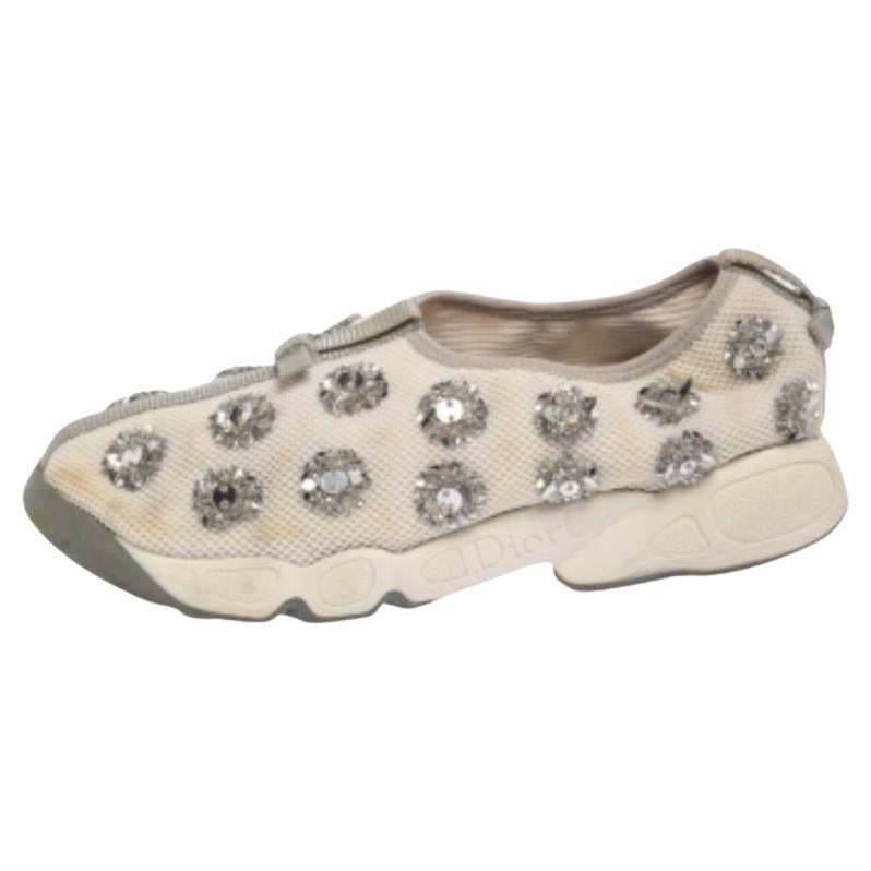 Dior White Mesh Fusion Floral Embellished Slip On Sneakers Size 38