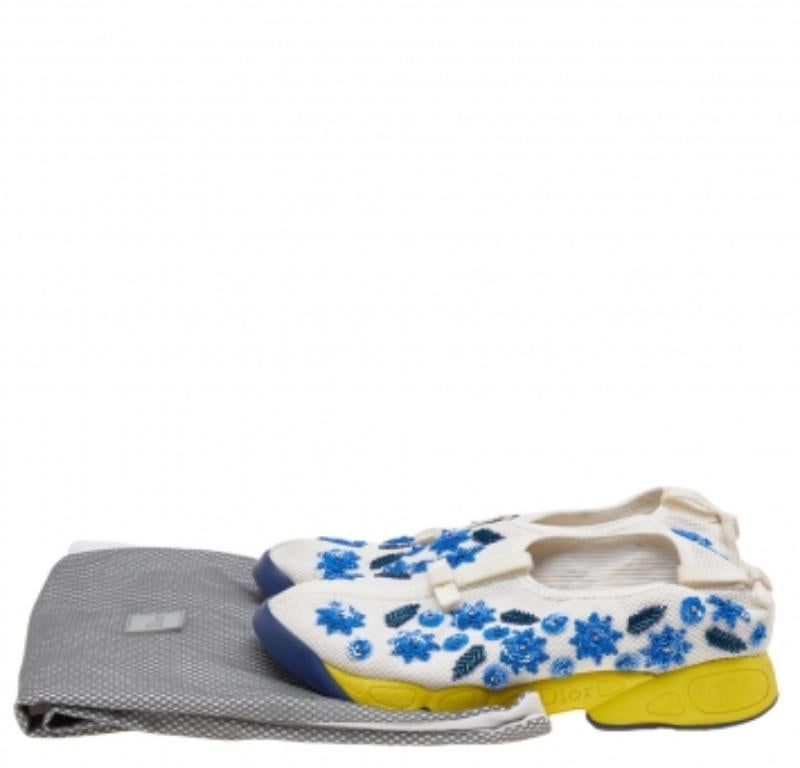 Gray Dior White Mesh Fusion Floral Sequins Embellished Slip On Sneakers Size 37 For Sale