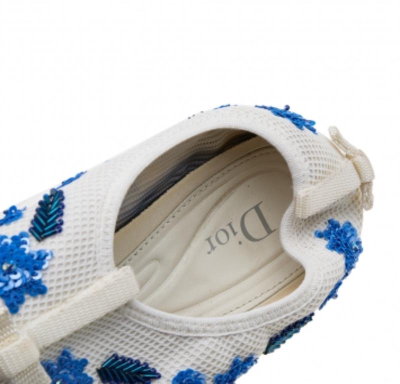 Dior White Mesh Fusion Floral Sequins Embellished Slip On Sneakers Size 37 For Sale 2