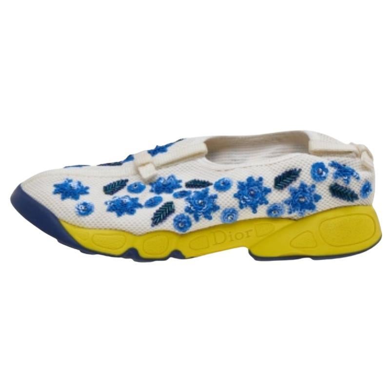 Dior White Mesh Fusion Floral Sequins Embellished Slip On Sneakers Size 37