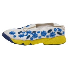 Dior White Mesh Fusion Floral Sequins Embellished Slip On Sneakers Size 37