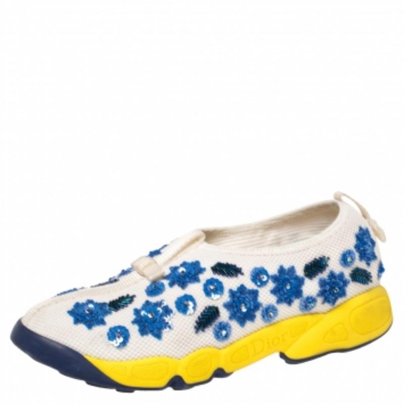 The words 'edgy' and 'ultra-modern' can be readily attributed to this pair from Dior. The sneakers were first introduced as a part of their Haute Couture Spring / Summer 2014 collection. Crafted from mesh, they feature floral embellishments and
