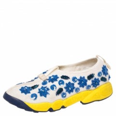 Dior White Mesh Fusion Floral Sequins Embellished Slip On Sneakers Size 38