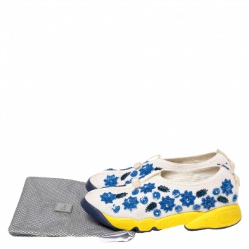 Gray Dior White Mesh Fusion Floral Sequins Embellished Slip On Sneakers Size 38 For Sale