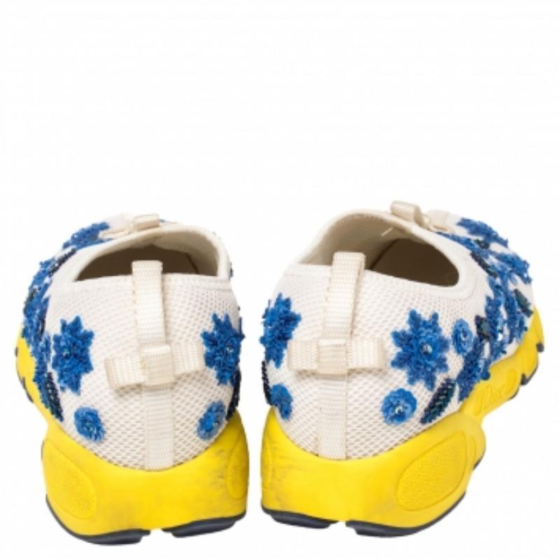 Dior White Mesh Fusion Floral Sequins Embellished Slip On Sneakers Size 38 For Sale 2