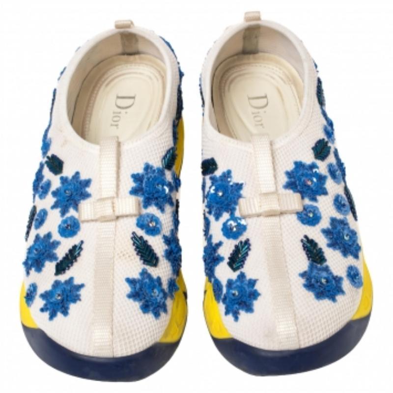 Dior White Mesh Fusion Floral Sequins Embellished Slip On Sneakers Size 38 For Sale 3