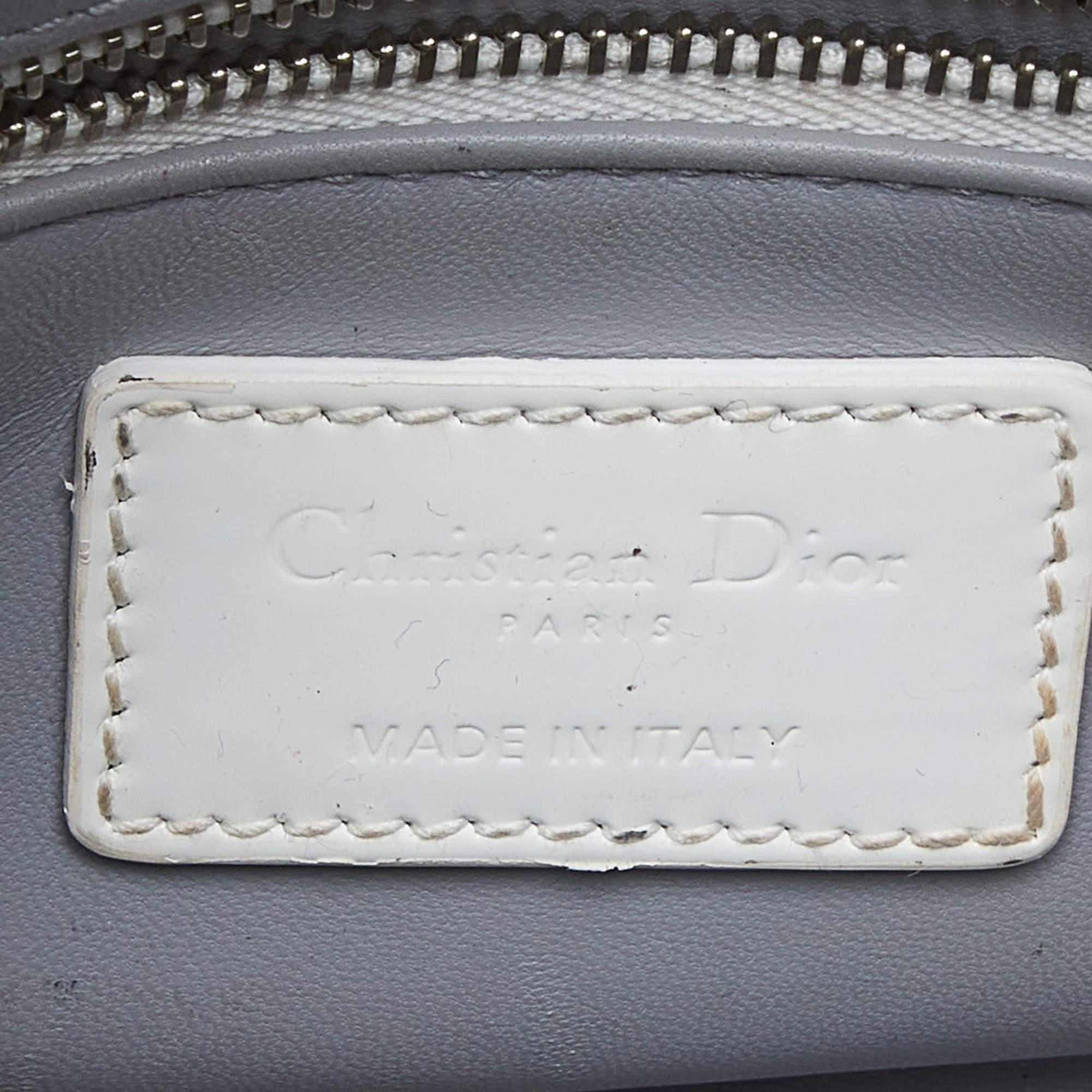 Dior White Microcannage Patent Leather Mini Chain Lady Dior Tote For Sale 9