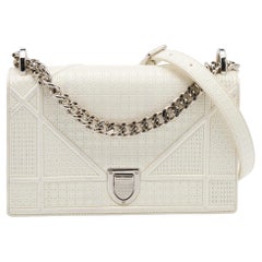 Dior White Microcannage Patent Leather Small Diorama Shoulder Bag