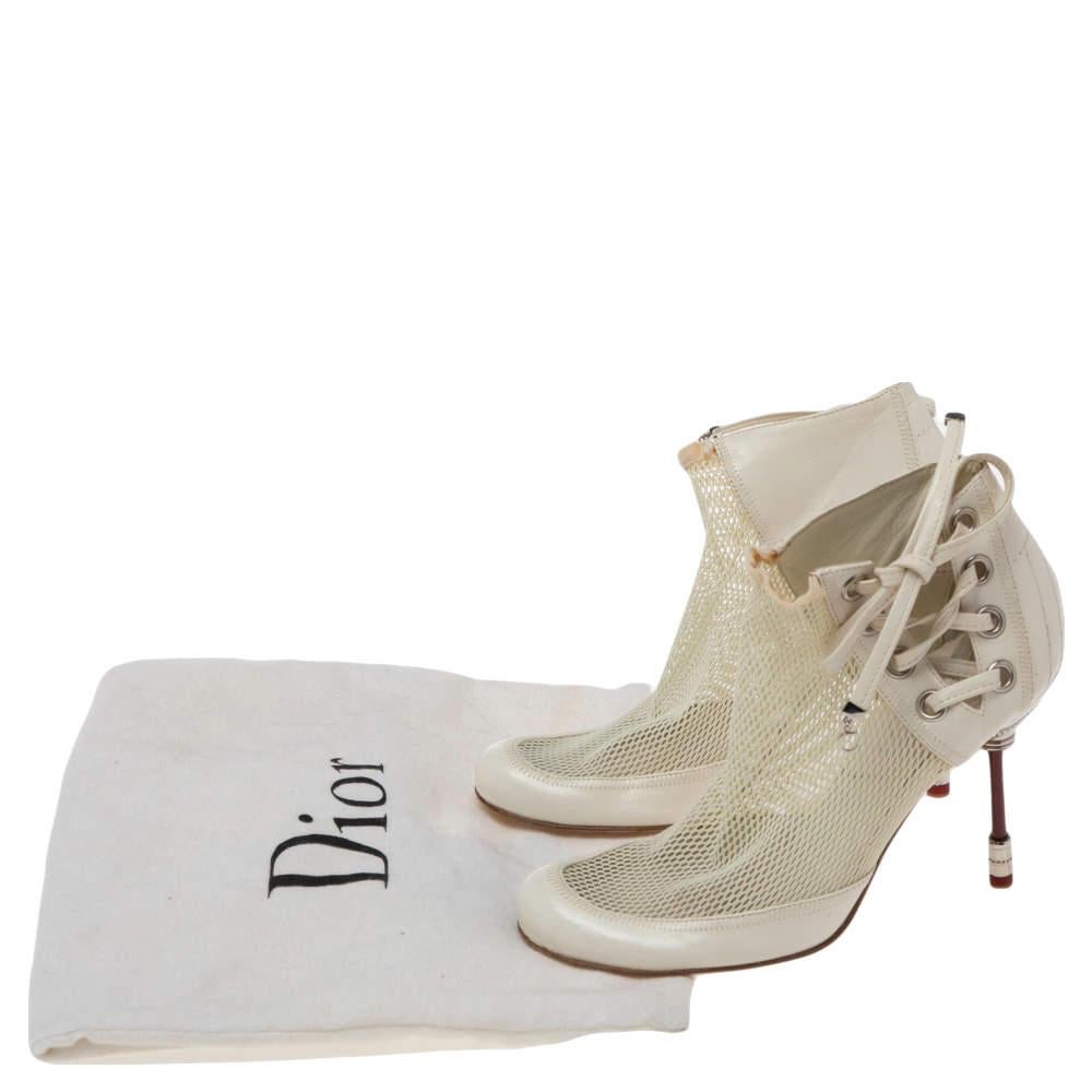 Dior White Net And Leather Lace Up  Ankle Boots Size 35 3