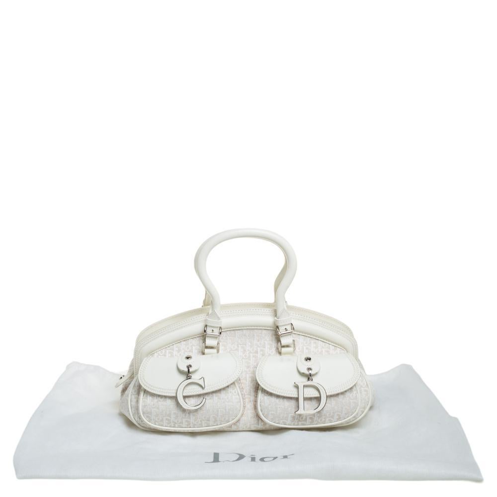 Dior White Oblique Canvas and Leather Detective Satchel 6