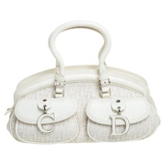 Dior White Oblique Canvas and Leather Detective Satchel