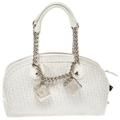 Dior White Oblique Canvas and Leather Gambler Dice Bowler Bag