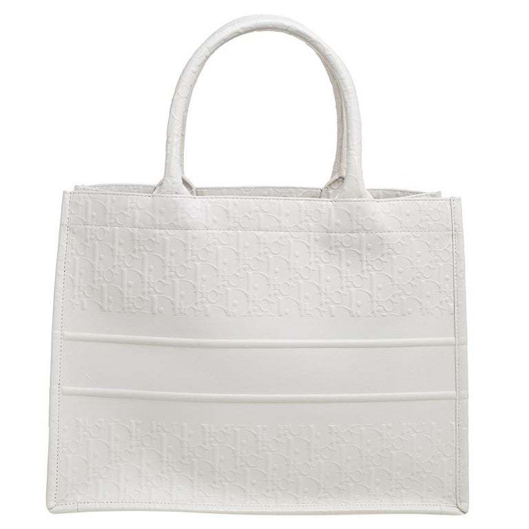 Dior White Oblique Embossed Leather Book Tote at 1stDibs | christian dior  white bag, white dior purse, christian dior white tote