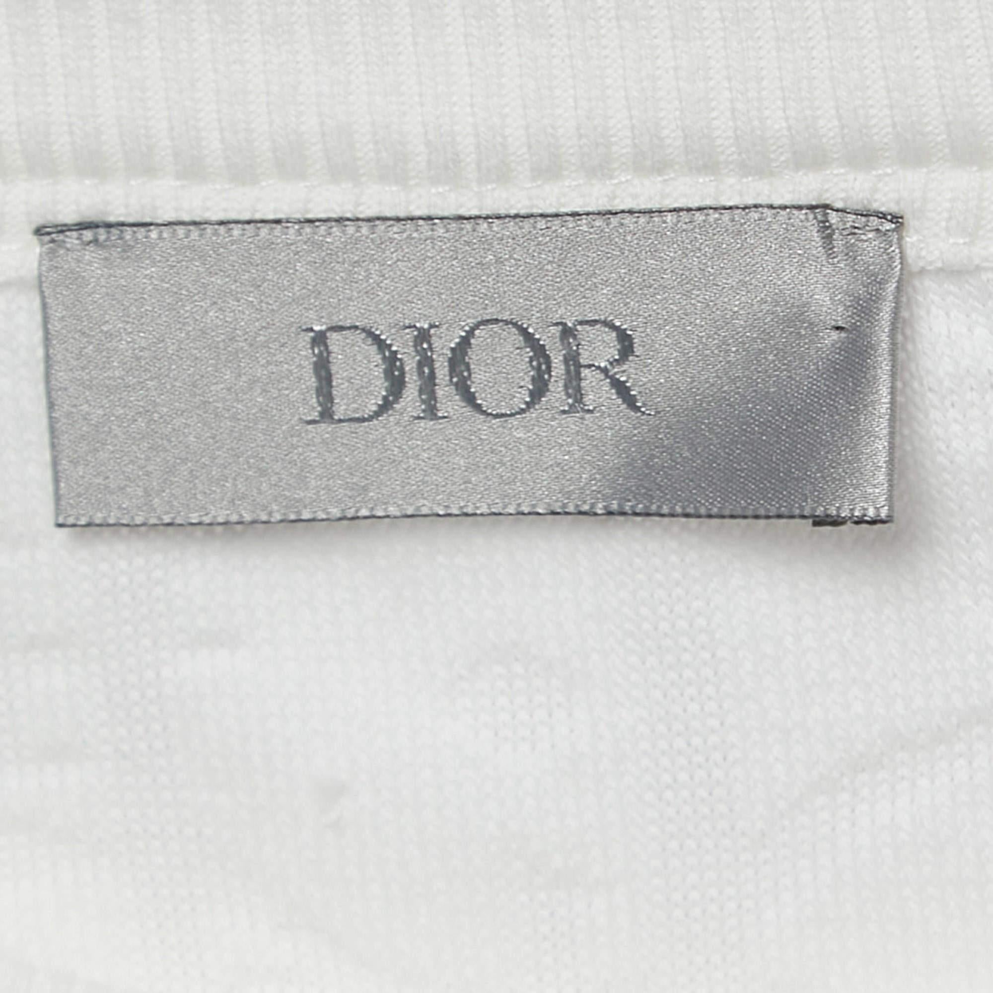 Dior White Oblique Jacquard Terry Cotton Relaxed Fit T-Shirt XL In Excellent Condition In Dubai, Al Qouz 2