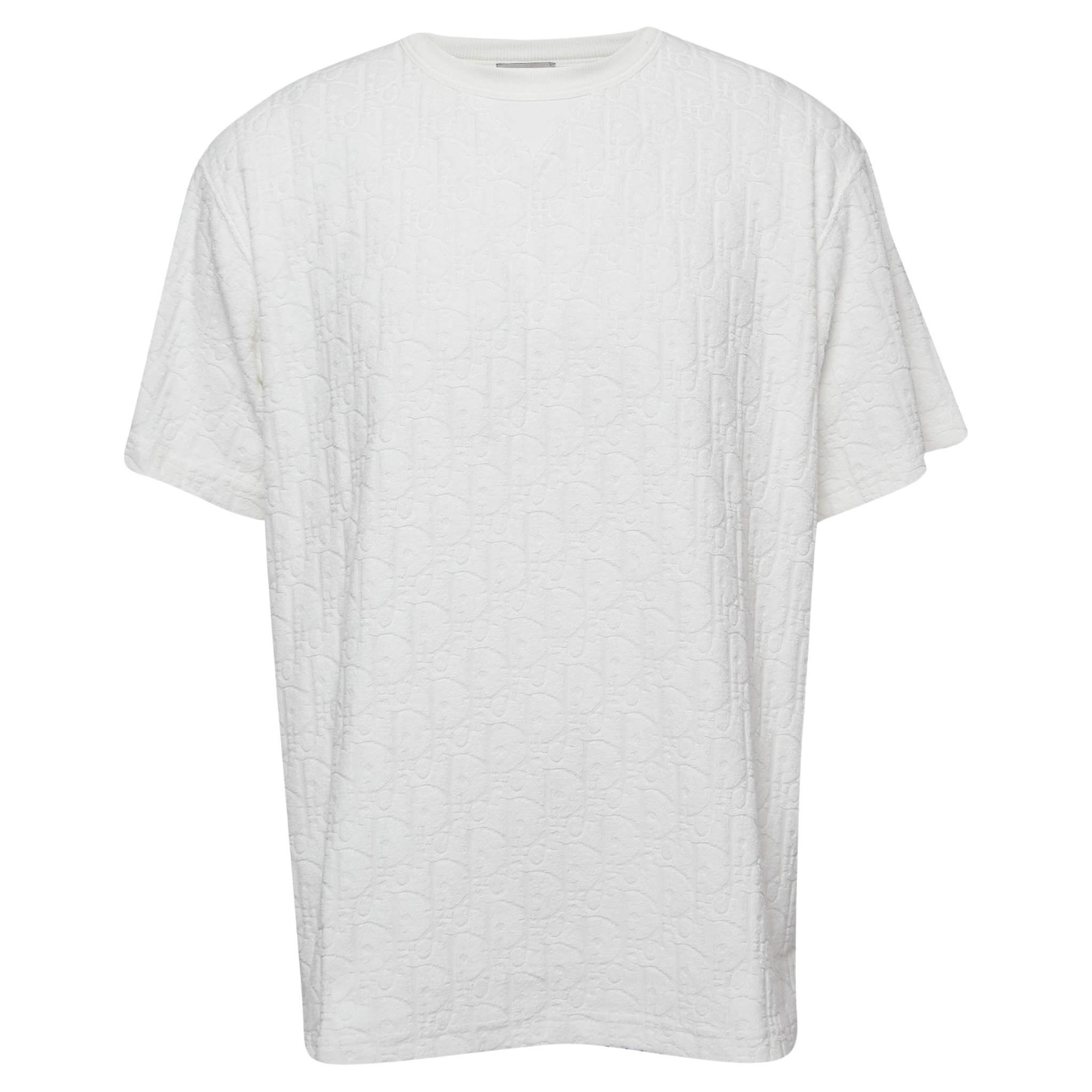 Dior White Oblique Jacquard Terry Cotton Relaxed Fit T-Shirt XL