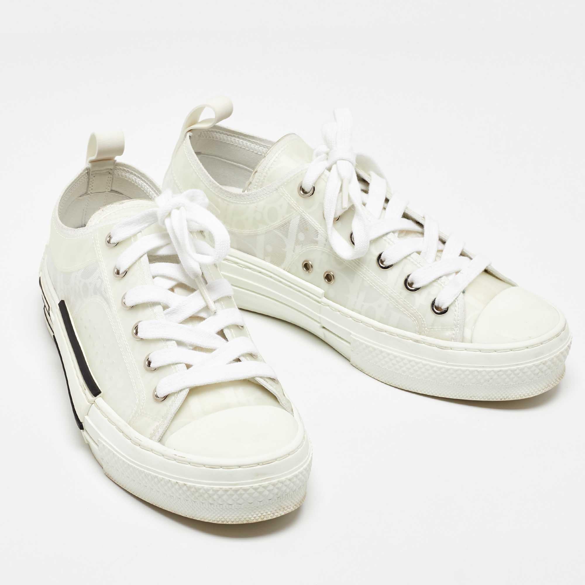 Dior Weiß Oblique Mesh and Rubber B23 Low Top Turnschuhe Größe 37,5 aus weißem Mesh im Zustand „Gut“ im Angebot in Dubai, Al Qouz 2
