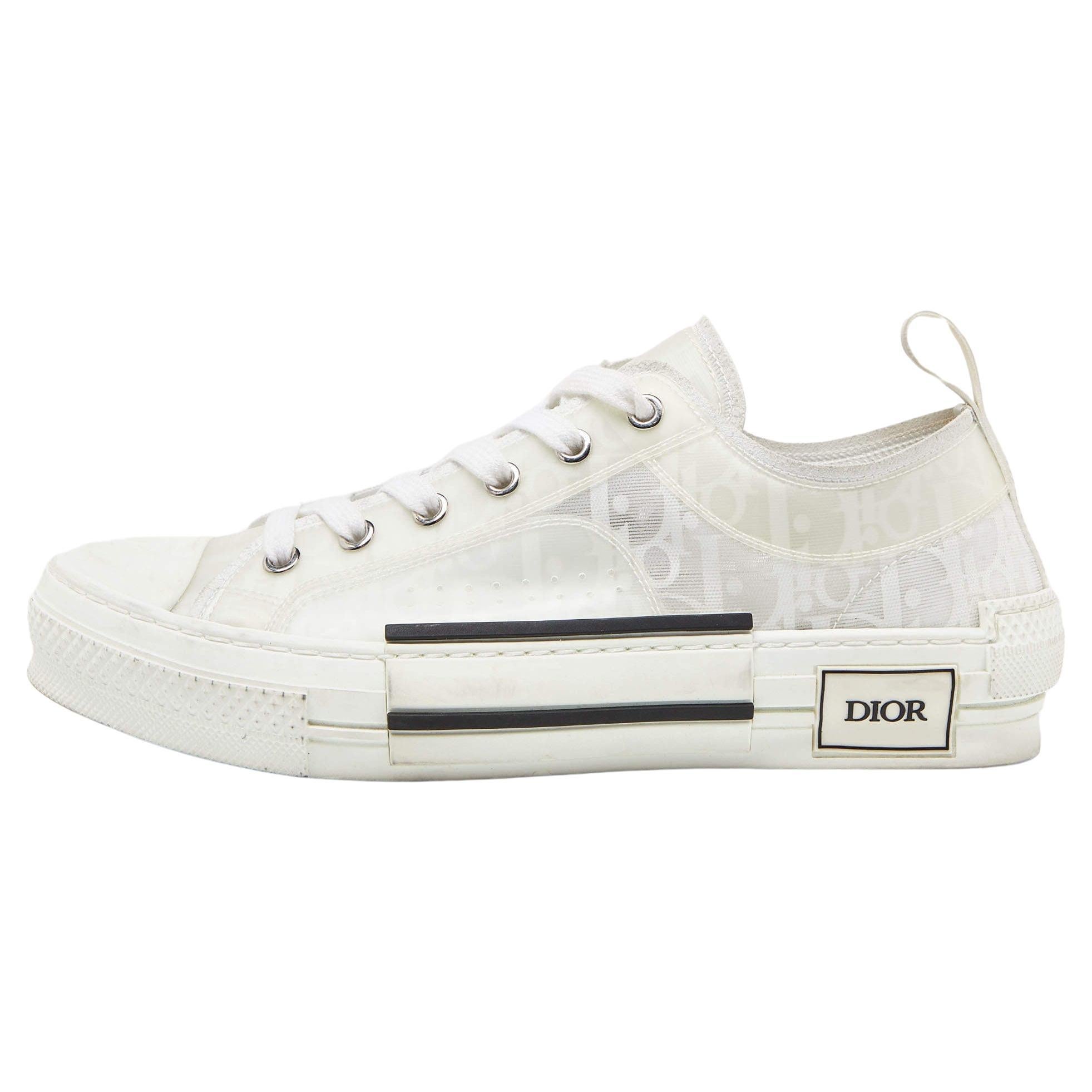 Dior White Oblique Mesh and Rubber B23 Low Top Sneakers Size 39