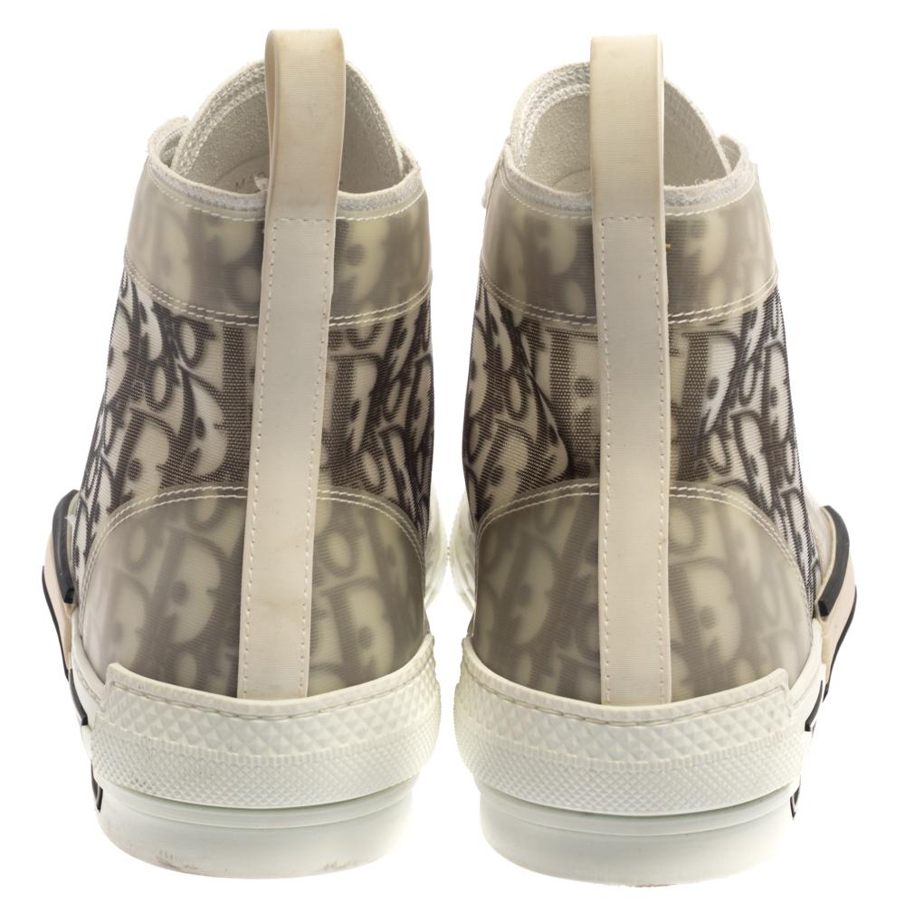 Dior White Oblique Mesh B23 High Top Sneakers Size 42 In Good Condition In Dubai, Al Qouz 2