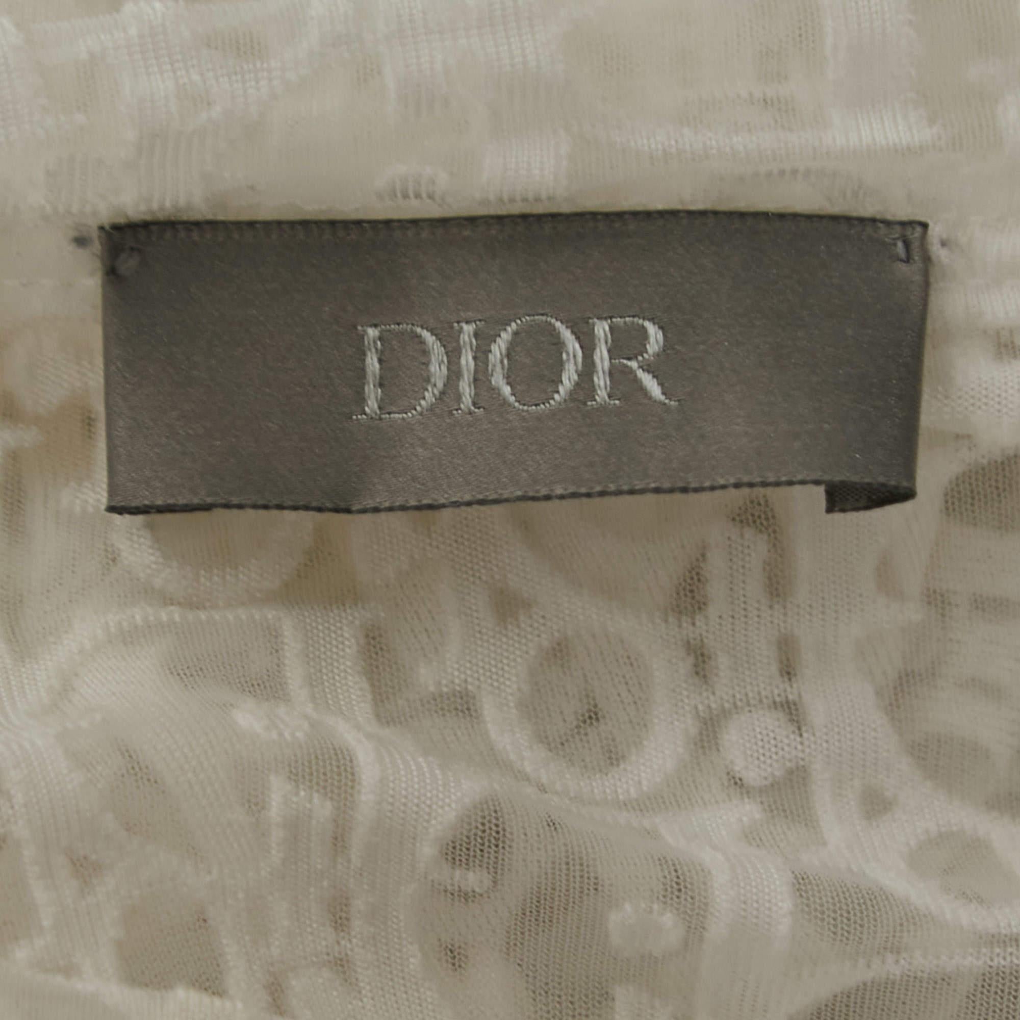 Dior White Oblique Sheer Long Sleeve T-Shirt S 2