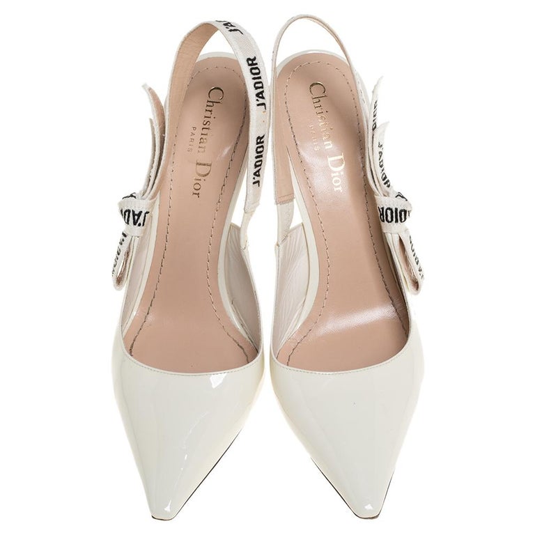 Dior White Patent Leather J'adior Slingback Pumps Size 39 at 1stDibs