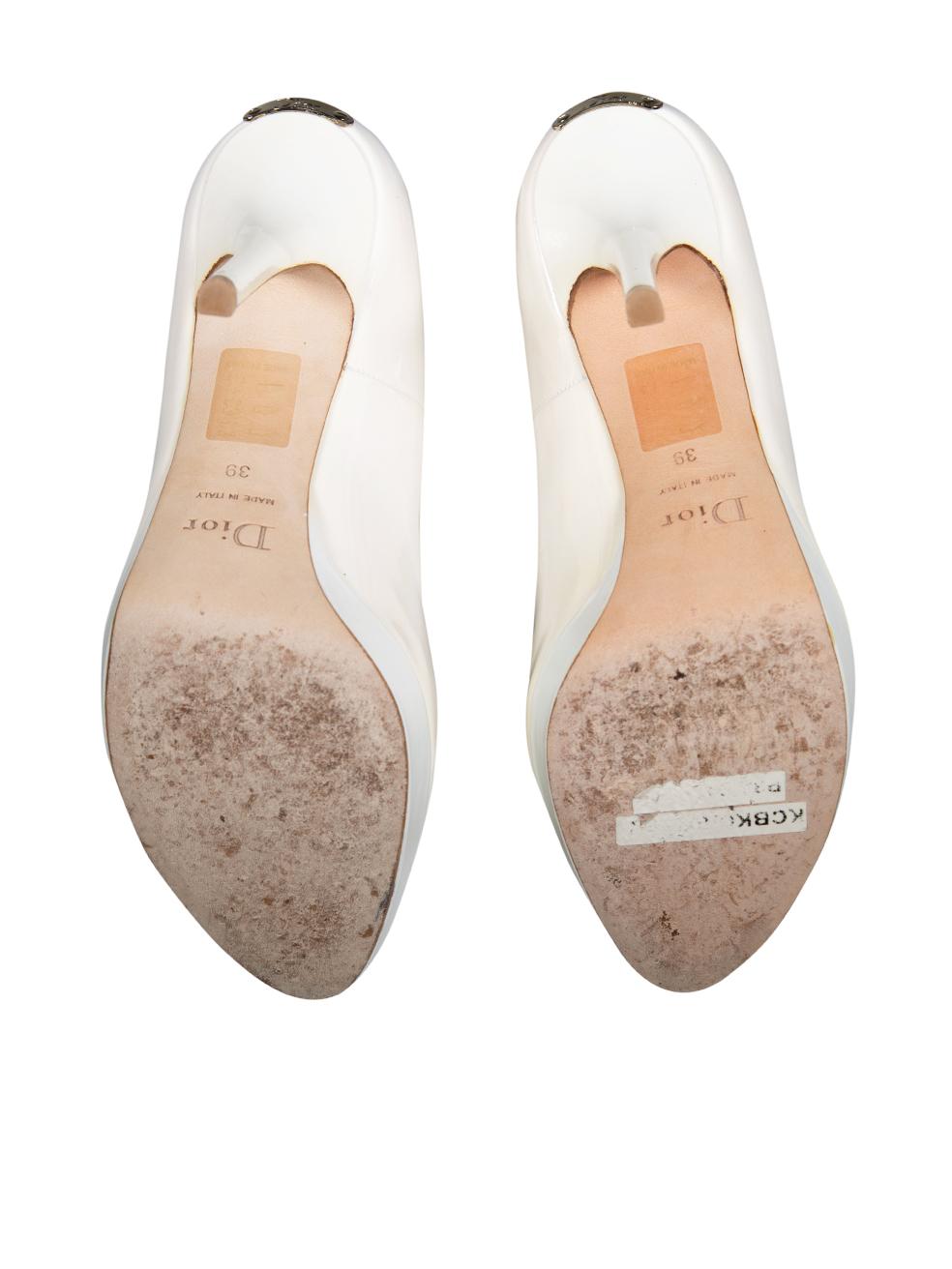 Dior White Patent Leather Peep-Toe Platform Heels Size IT 39 In Good Condition In London, GB