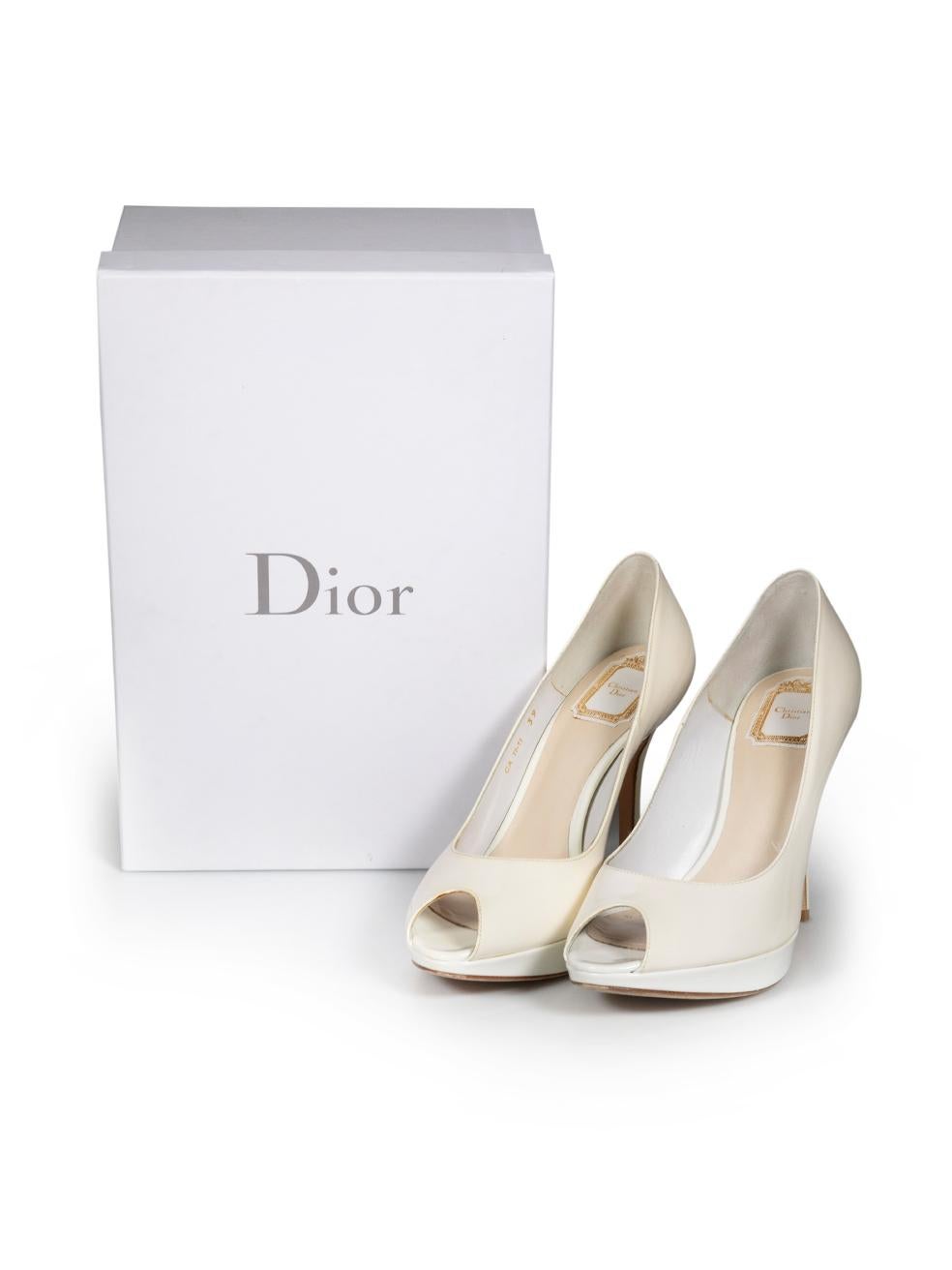 Dior White Patent Leather Peep-Toe Platform Heels Size IT 39 3