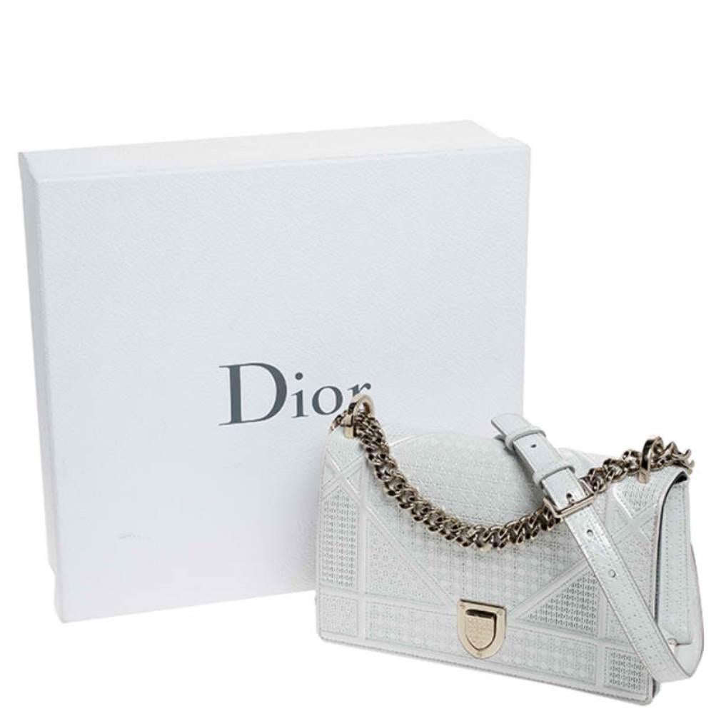 Dior White Patent Leather Small Diorama Flap Shoulder Bag 4