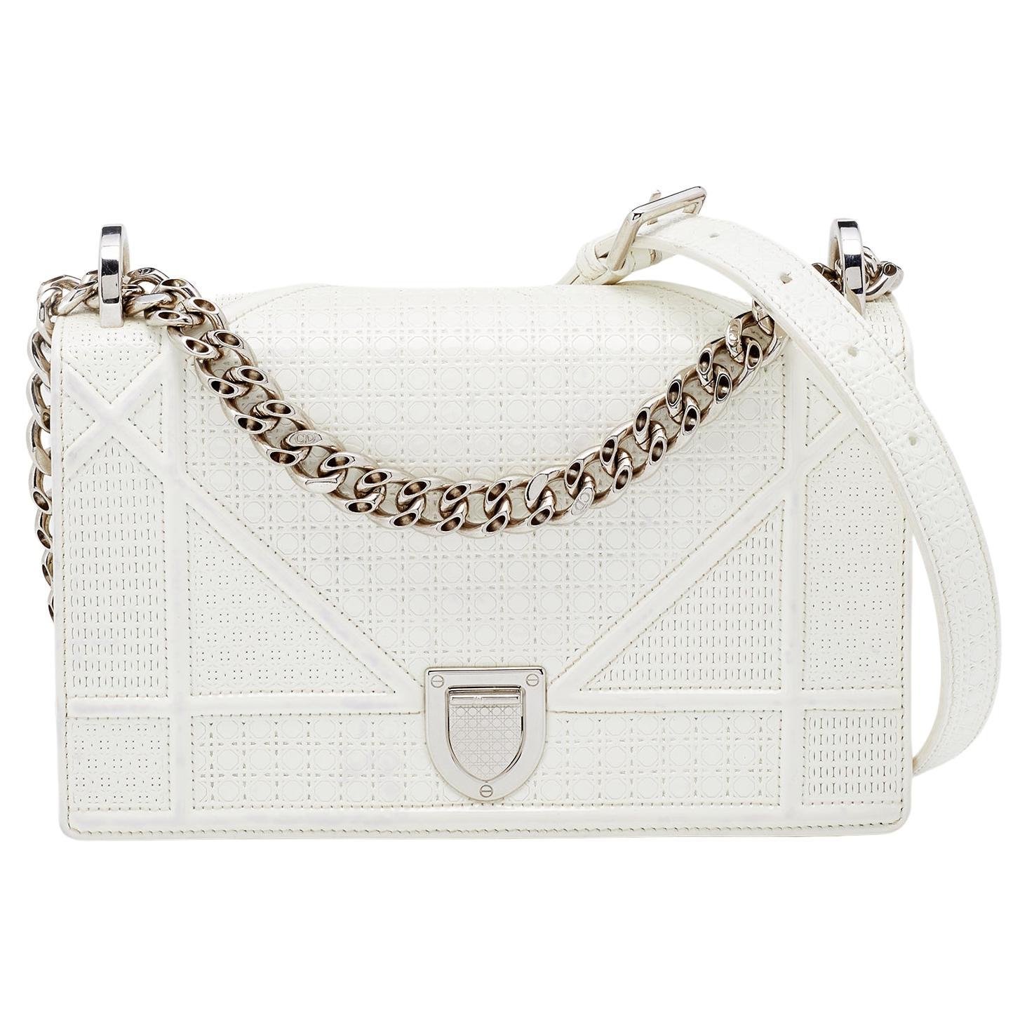 Dior White Patent Leather Small Diorama Flap Shoulder Bag