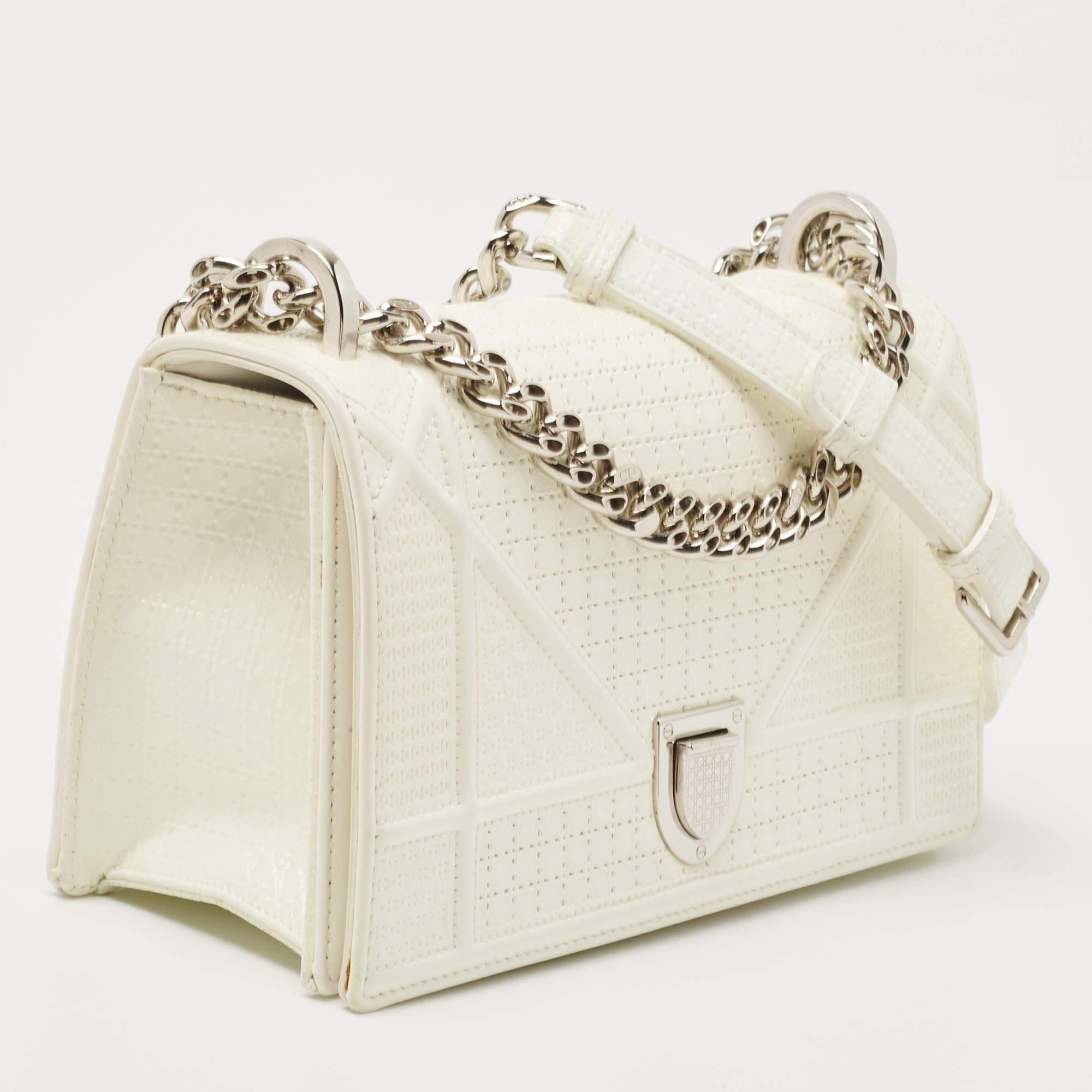 Women's Dior White Patent Leather Small Diorama Shoulder Bag