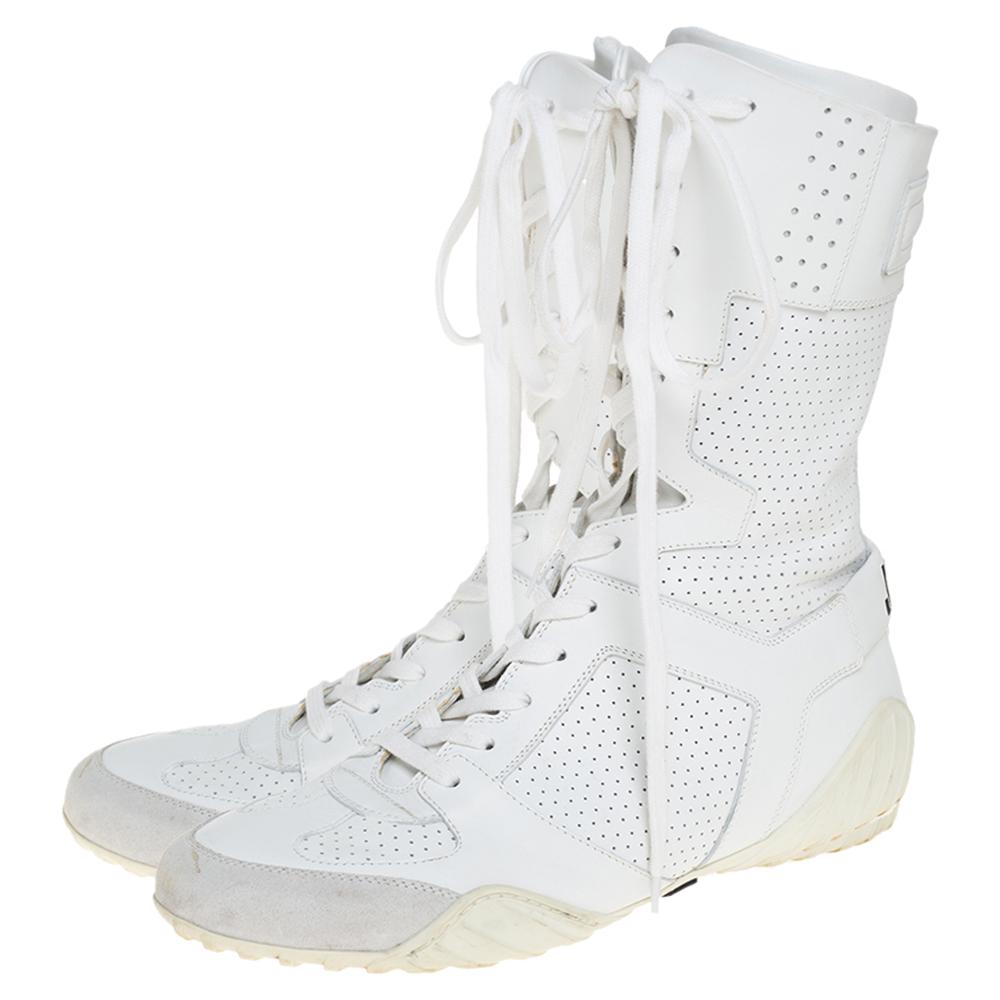 Women's Dior White Perforated Leather Ankle Length Sneaker Boots Size 40