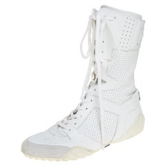 Dior White Perforated Leather Ankle Length Sneaker Boots Size 40