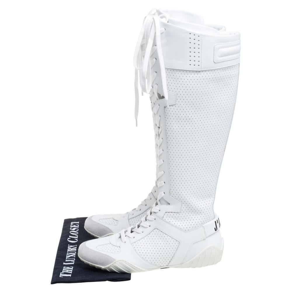 Dior White Perforated Leather D-Fence Knee-High Lace-up Sneaker Size 36.5 1