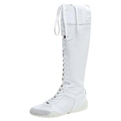 Dior White Perforated Leather D-Fence Knee-High Lace-up Sneaker Size 36.5