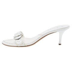 Dior White Perforated Leather Logo Slide Sandals Size 37