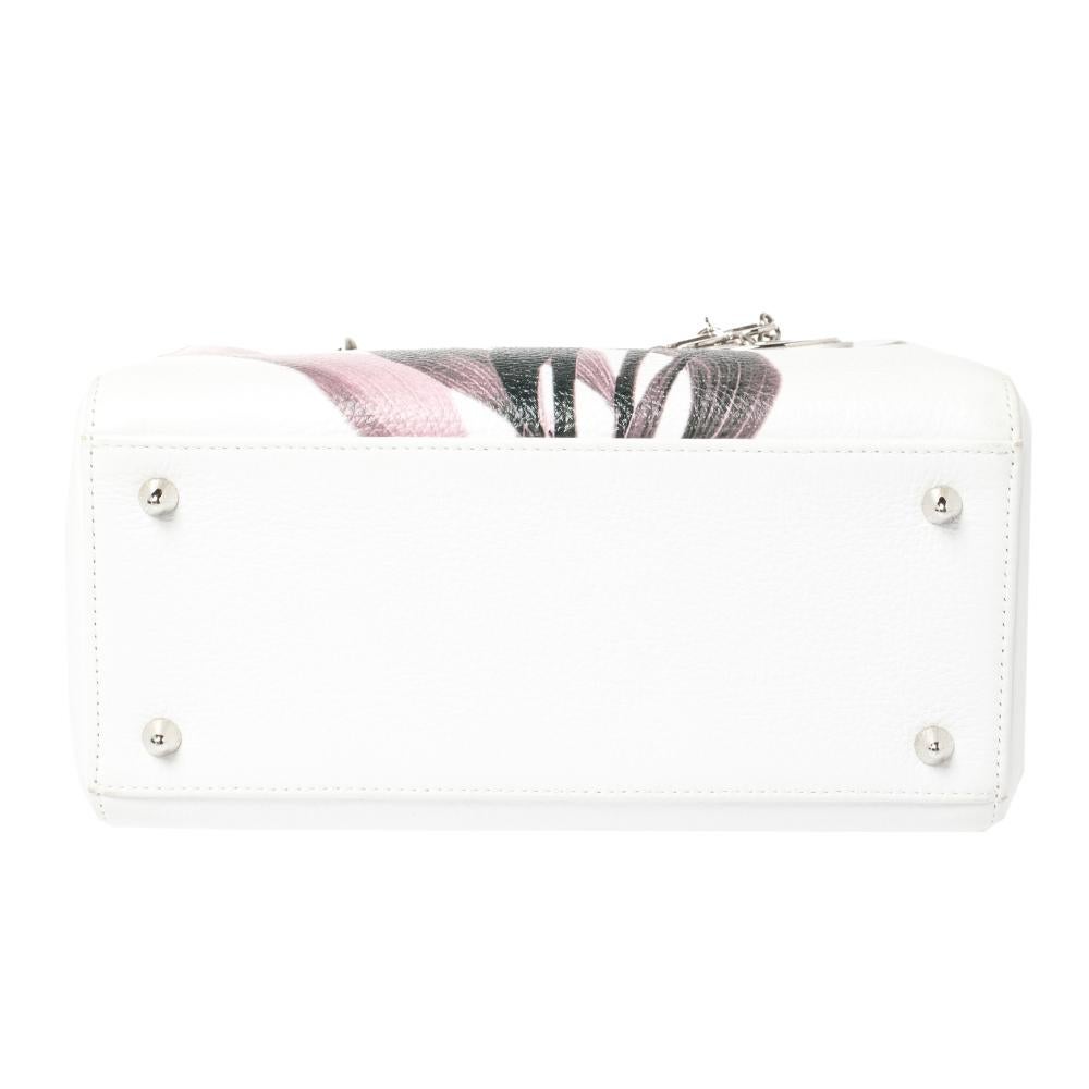 Dior Weiß/Pink Blumenmuster Leder Medium Lady Dior Tote Damen