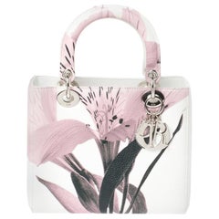 Dior White/Pink Floral Print Leather Medium Lady Dior Tote