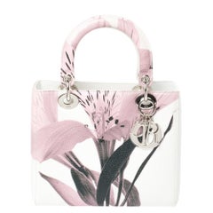 Dior White/Pink Floral Print Leather Medium Lady Dior Tote