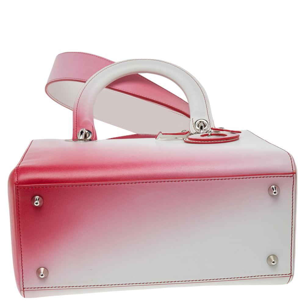 Women's Dior White/Pink Leather Lady Dior Tote