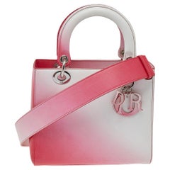 Dior White/Pink Leather Lady Dior Tote
