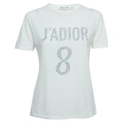 Dior White Bedrucktes T-Shirt mit Rundhalsausschnitt aus Baumwolle und Leinen S