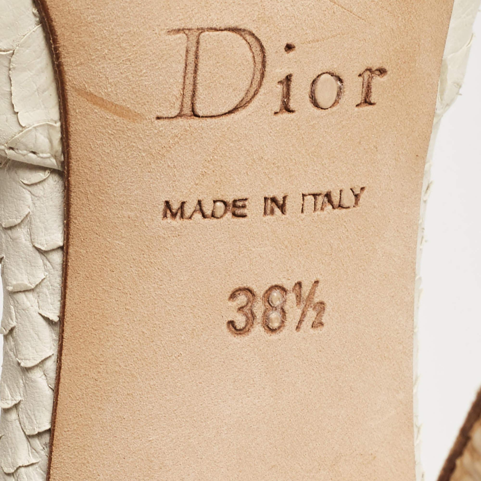Dior White Python Floral Embroidered Raffia Platform Ankle Strap Sandals Size 38 4