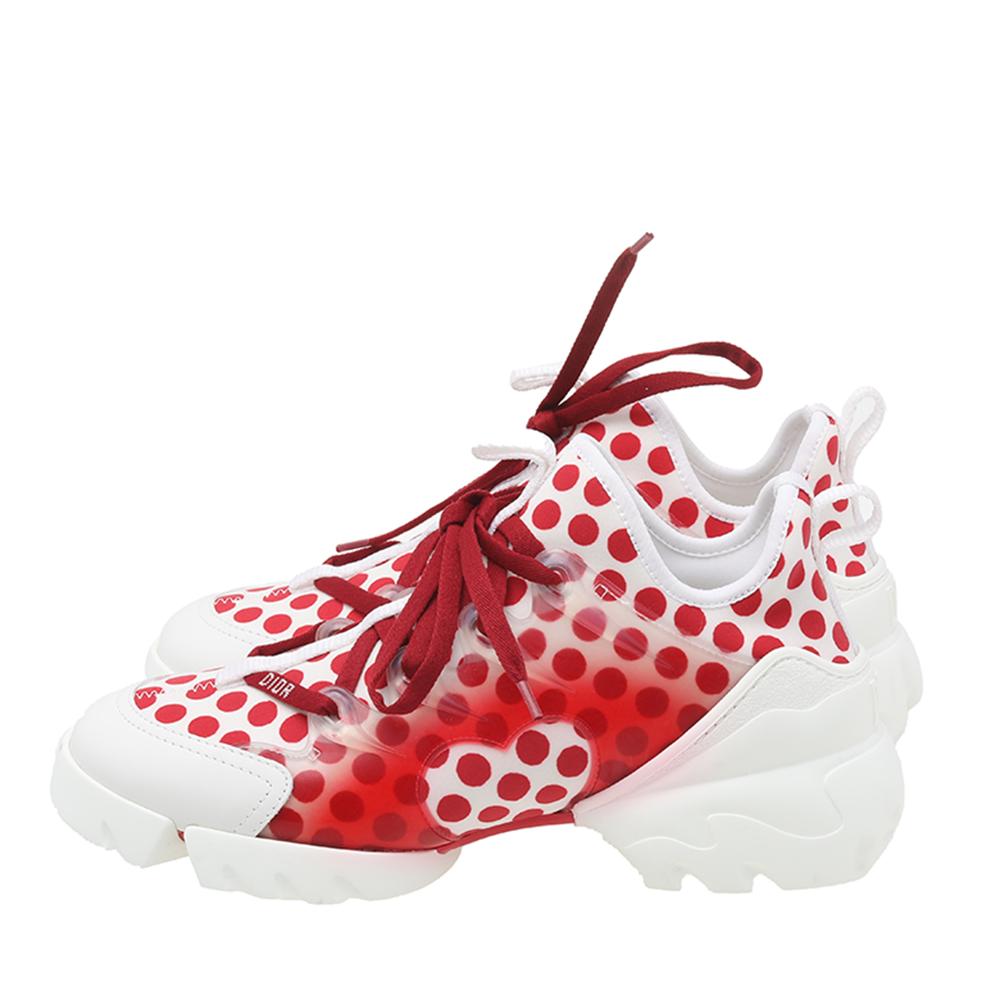 Women's Dior White-Red Fabric And Rubber D-Connect Dioramour Sneakers Size 36.5