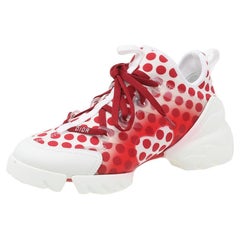 Used Dior White-Red Fabric And Rubber D-Connect Dioramour Sneakers Size 36.5