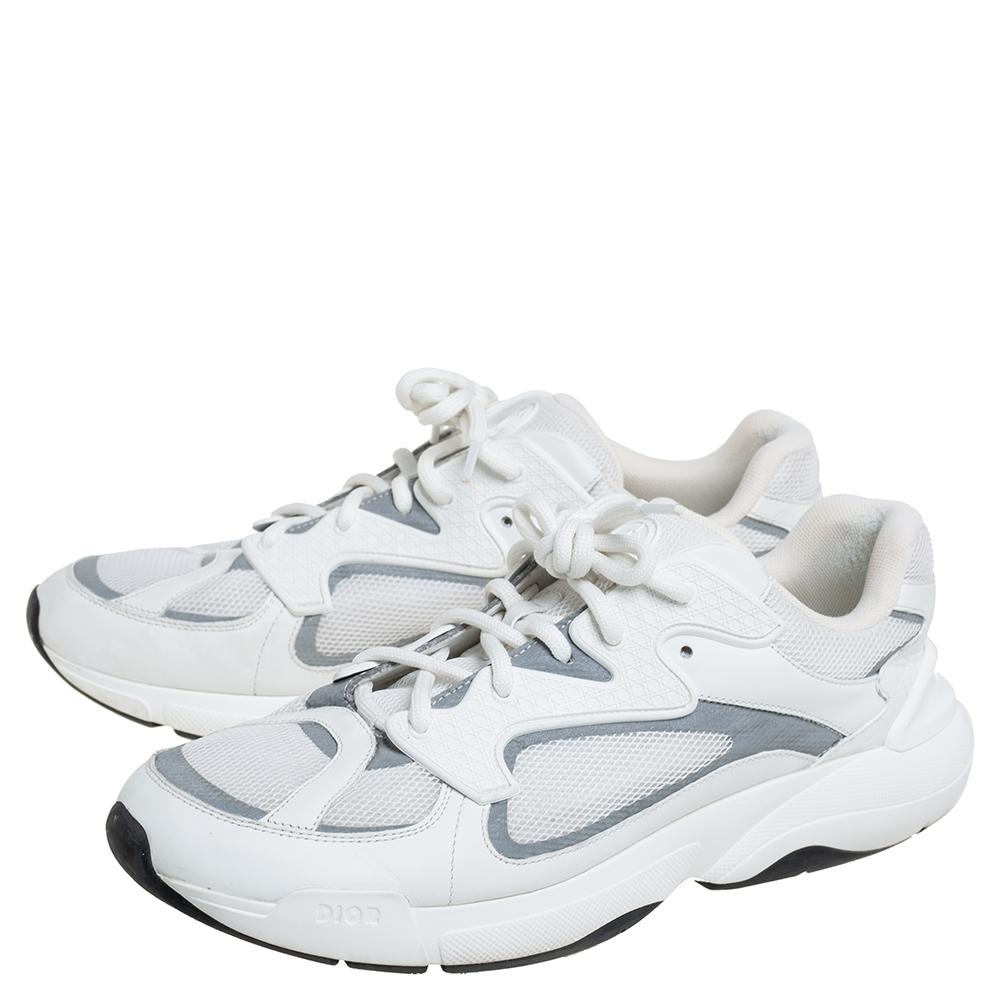 Dior White/Silver Mesh And Leather B24 Sneakers Size 43 In Good Condition In Dubai, Al Qouz 2