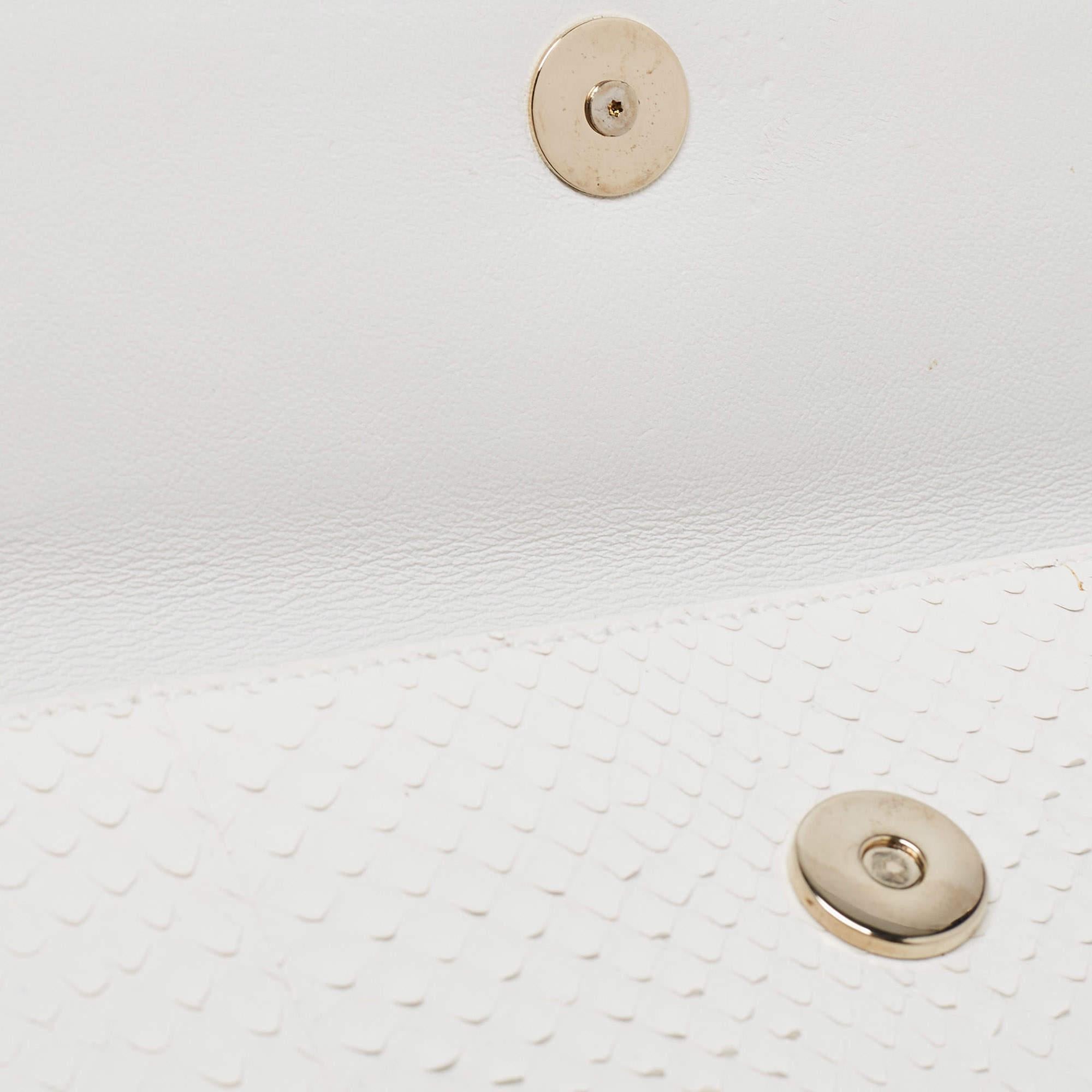 Dior White Snakeskin Leather Beaded Tassel Clutch 9