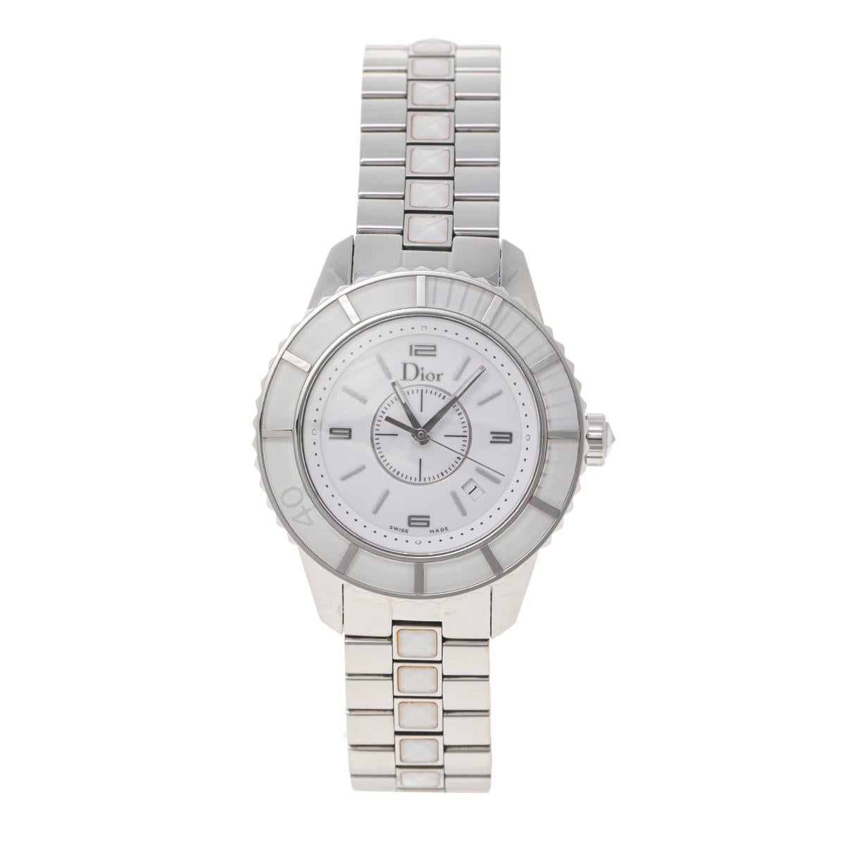 Dior White Stainless Steel Christal CD113111 Women
s Wristwatch 33 mm